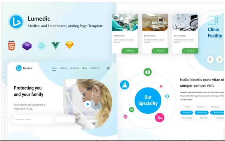 Lumedic – React Vue HTML Sketch Medical and Healthcare Landing Page Template