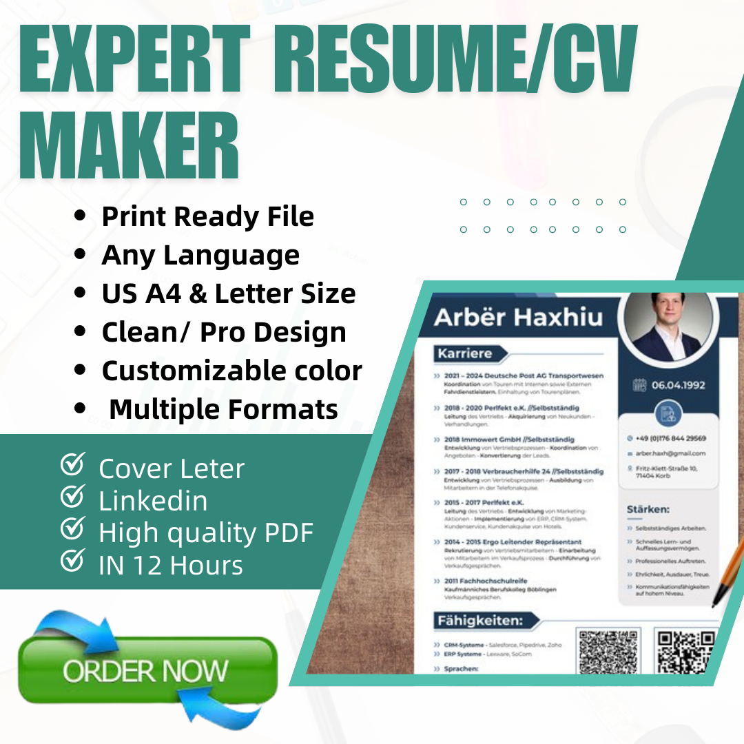 I will design resume and rewrite your cv as a professional CV maker Welcome! Transform Your CV into a Professional Resume